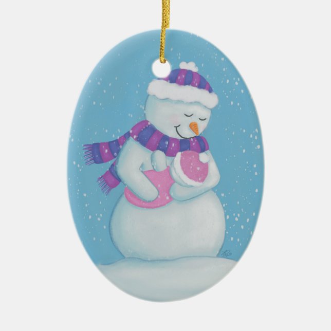 Snow Mom and Snow Baby Girl Ceramic Ornament (Front)