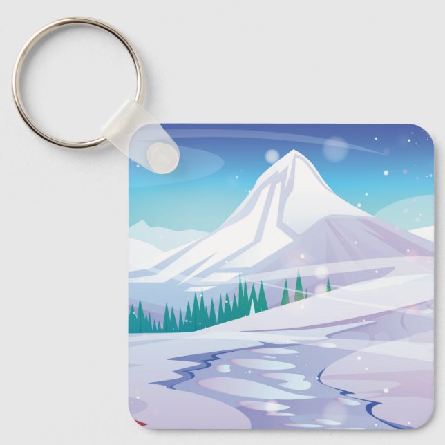 Snow mountain landscape keychain (Front)