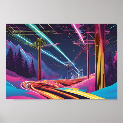 snow mountain neon poster