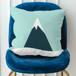 Snow Mountain Scandinavian Winter Minimalist Blue Throw Pillow