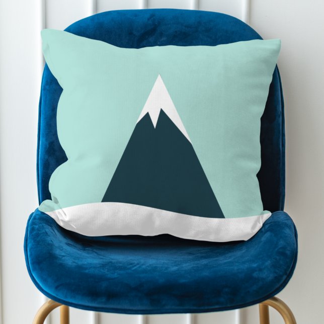 Snow Mountain Scandinavian Winter Minimalist Blue Throw Pillow (Creator Uploaded)
