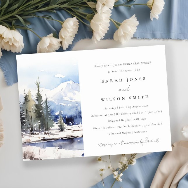  Snow Mountain Ski Landscape Rehearsal Dinner Invitation (Creator Uploaded)