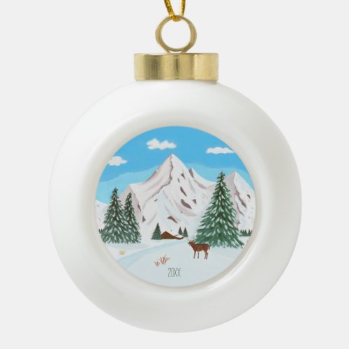 Snow Mountains Ceramic Ball Christmas Ornament