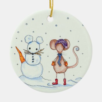 Snow Mouse And Friend Ornament by SarahLoCascioDesigns at Zazzle
