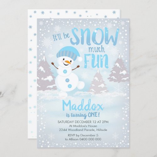 Snow much Fun 1st Birthday Invitation Winter Boy