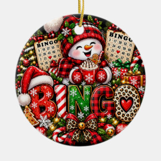 Snow Much Fun at Bingo Christmas Snowman Ceramic Ornament