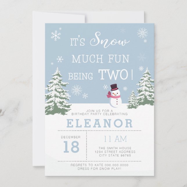 Snow much fun being TWO winter birthday invitation (Front)