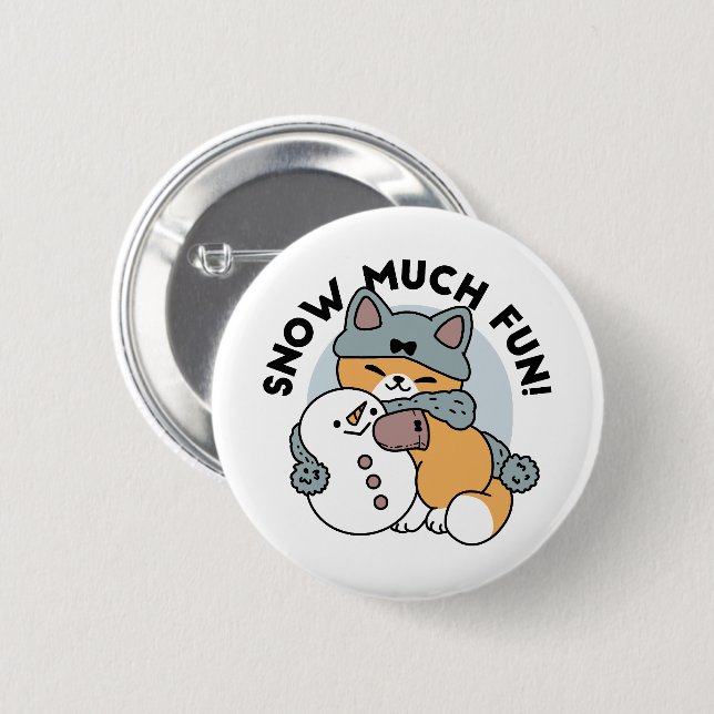 Snow Much Fun Cat Winter Holiday Design Button (Front & Back)