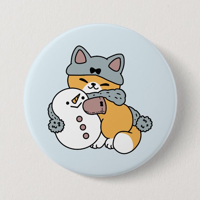 Snow Much Fun Cat Winter Holiday Design Button (Front)