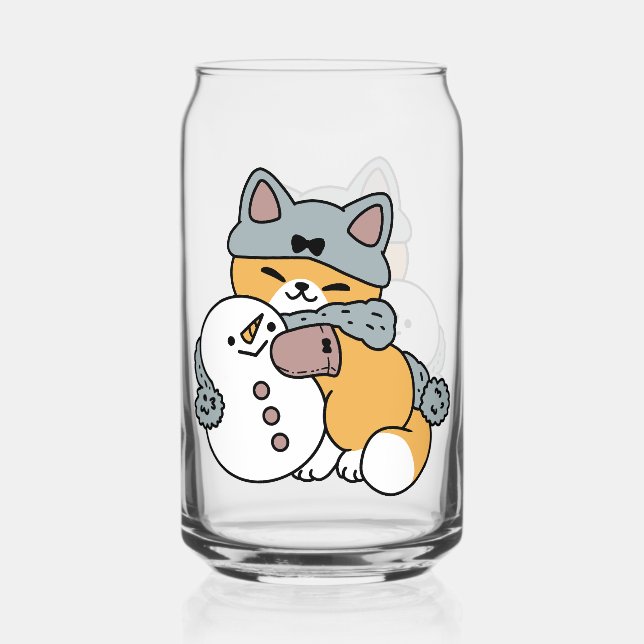 Snow Much Fun Cat Winter Holiday Design Can Glass (Front)