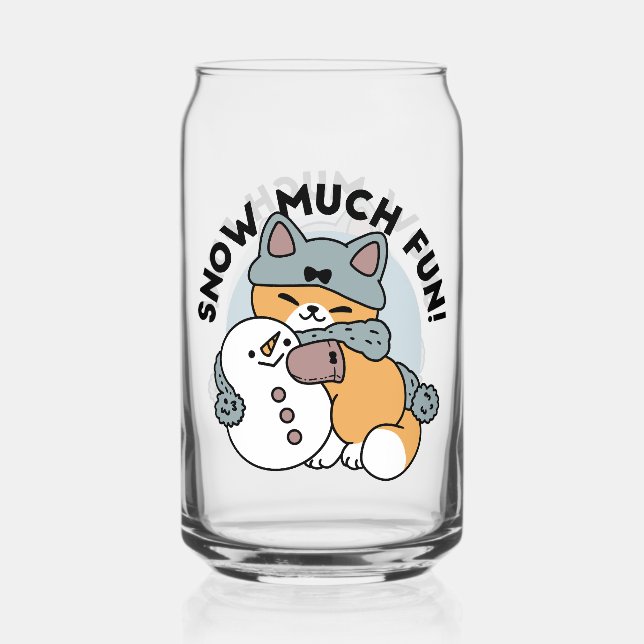 Snow Much Fun Cat Winter Holiday Design Can Glass (Front)