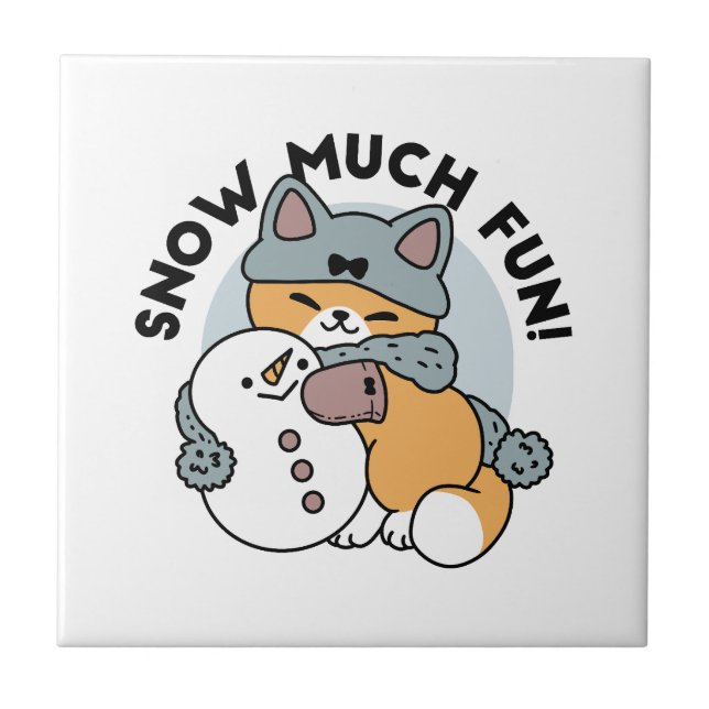 Snow Much Fun Cat Winter Holiday Design Ceramic Tile (Front)