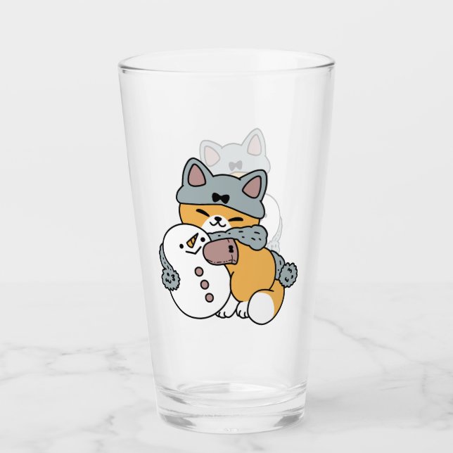 Snow Much Fun Cat Winter Holiday Design Glass (Front)