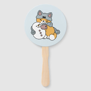 Snow Much Fun Cat Winter Holiday Design Hand Fan