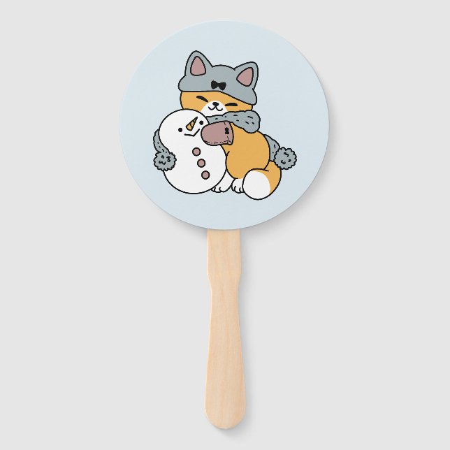 Snow Much Fun Cat Winter Holiday Design Hand Fan (Front)