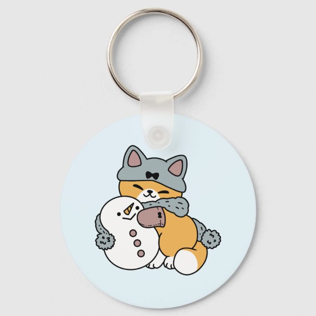 Snow Much Fun Cat Winter Holiday Design Keychain (Front)