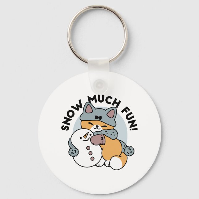 Snow Much Fun Cat Winter Holiday Design Keychain (Front)
