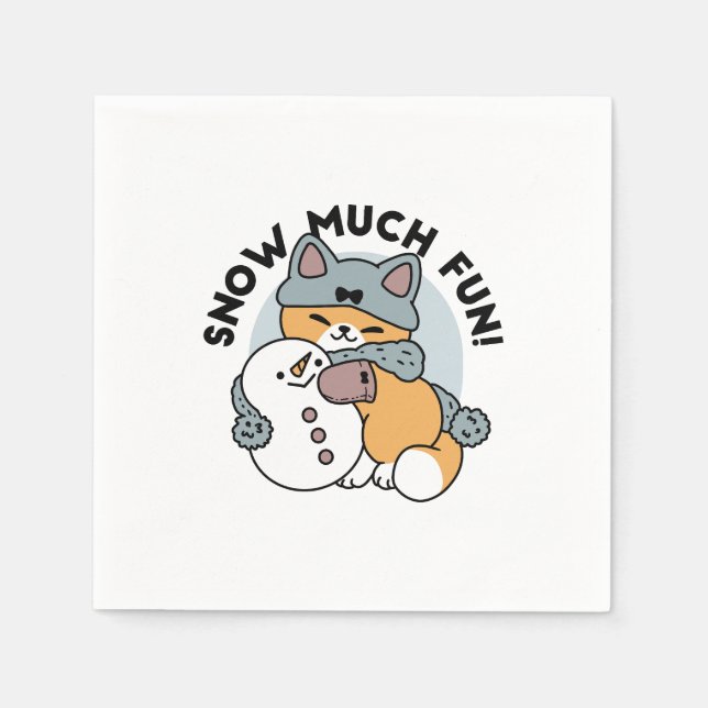 Snow Much Fun Cat Winter Holiday Design Napkins (Front)