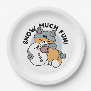 Snow Much Fun Cat Winter Holiday Design Paper Plates