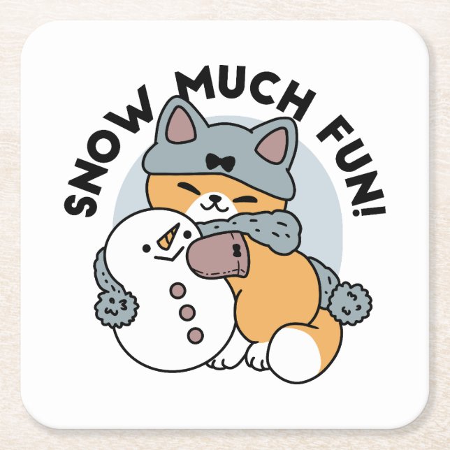 Snow Much Fun Cat Winter Holiday Design Square Paper Coaster (Front)