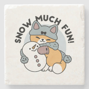 Snow Much Fun Cat Winter Holiday Design Stone Coaster