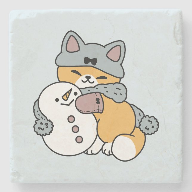Snow Much Fun Cat Winter Holiday Design Stone Coaster (Front)