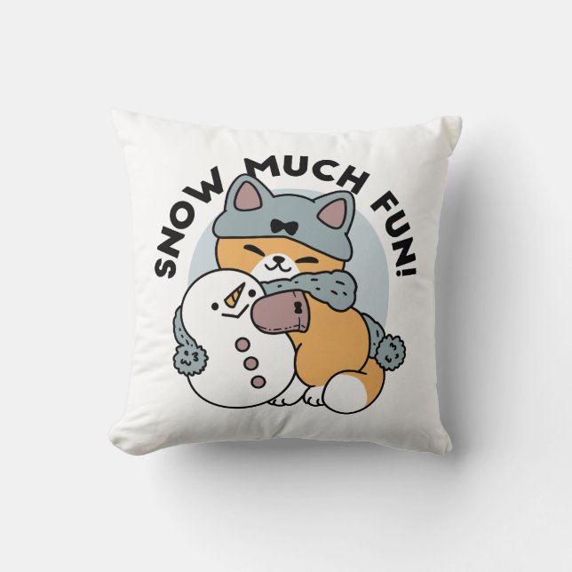 Snow Much Fun Cat Winter Holiday Design Throw Pillow (Front)