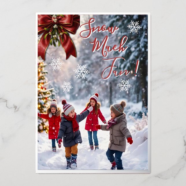 Snow Much Fun Children Playing Christmas Card (Front)