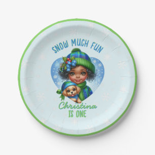 Snow Much Fun Girl & Puppy Holiday Winter Birthday Paper Plates