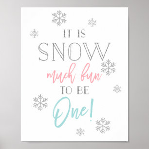 Snow Much Fun Silver Pink and Blue 1st Bday Sign