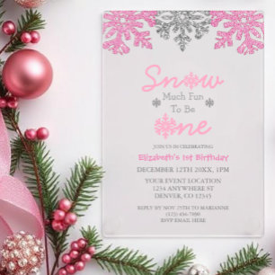 Snow Much Fun To Be One Winter 1st Birthday Acrylic Invitations