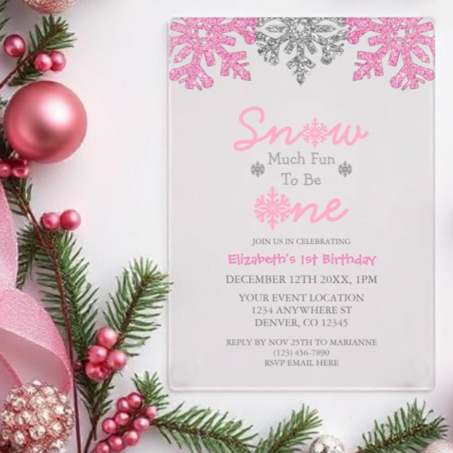 Snow Much Fun To Be One Winter 1st Birthday Acrylic Invitations (Creator Uploaded)
