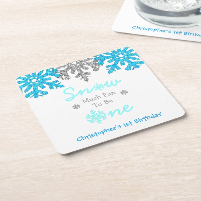 Snow Much Fun To Be One Winter 1st Birthday Square Paper Coaster (Angled)