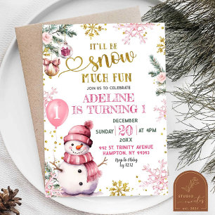 Snow Much Fun Winter First Birthday Girl Invitation