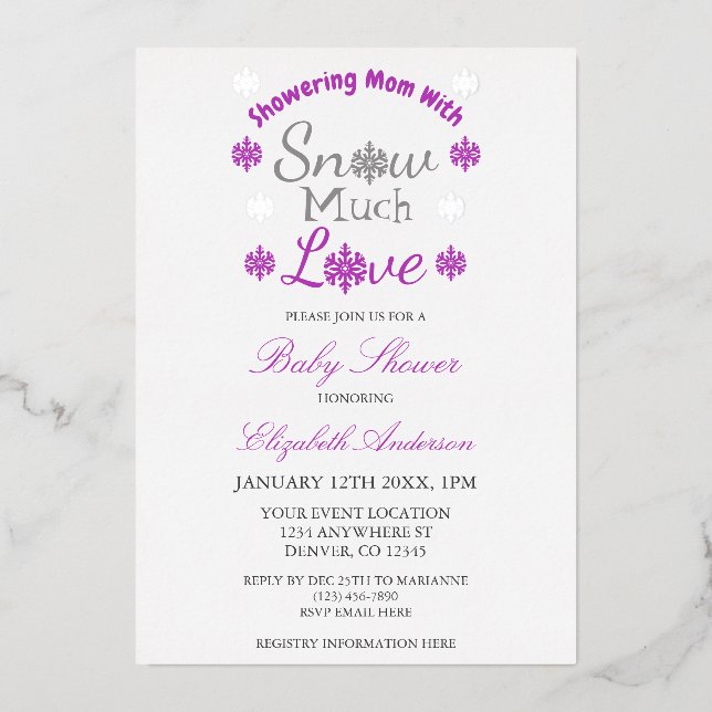 Snow Much Love Winter Snowflake Baby Shower Foil Invitation (Front)