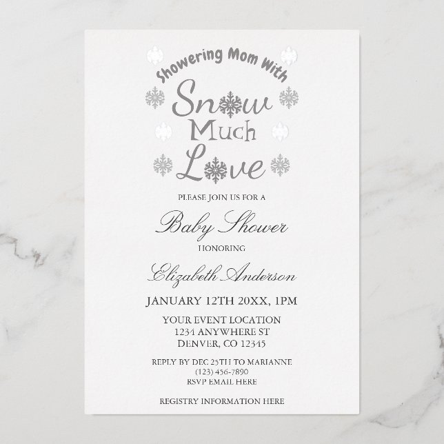 Snow Much Love Winter Snowflake Baby Shower Foil Invitation (Front)