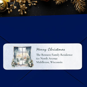 Snow Nordic Winter Scene Watercolor Christmas Label