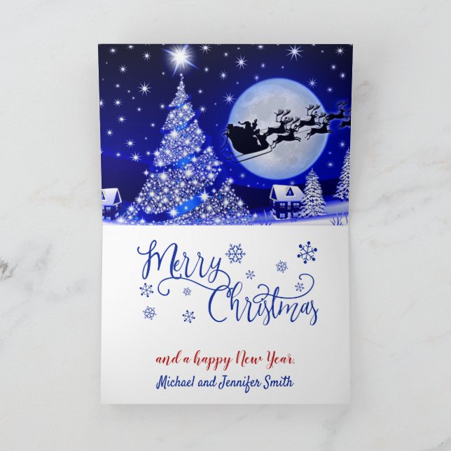 Snow On Christmas Eve Add Names Santa Sleigh Holiday Card (Inside)