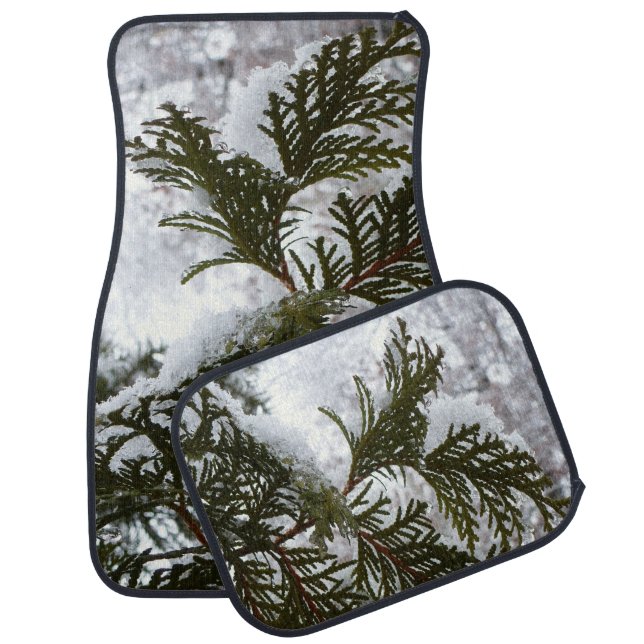 Snow on Evergreen Branches Car Mat (Set)