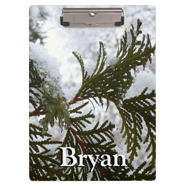 Snow on Evergreen Branches Clipboard (Front)