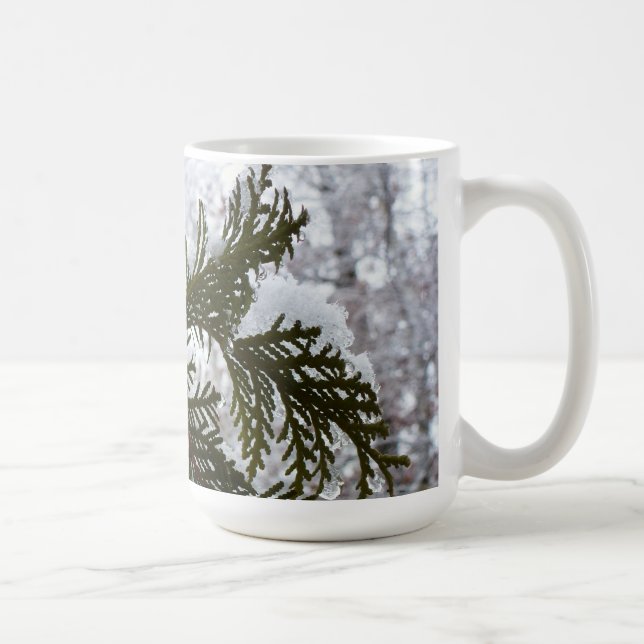 Snow on Evergreen Branches Coffee Mug (Right)