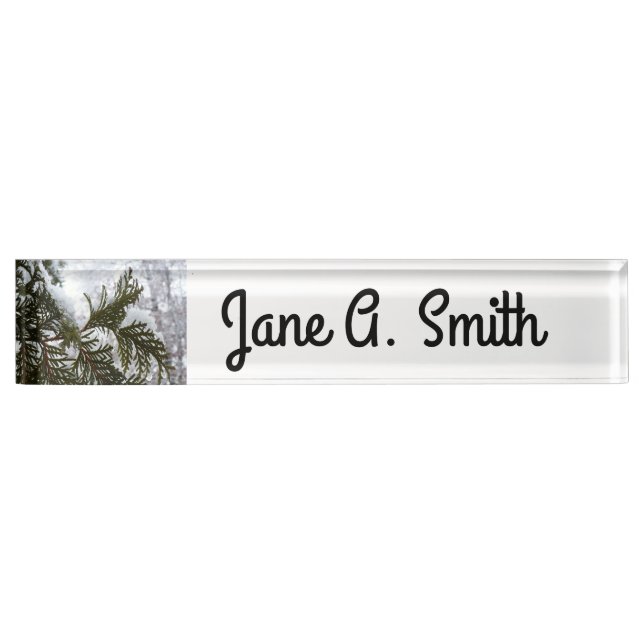 Snow on Evergreen Branches Desk Name Plate (Front)