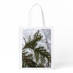 Snow on Evergreen Branches Grocery Bag