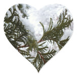 Snow on Evergreen Branches Heart Sticker