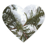 Snow on Evergreen Branches Heart Sticker