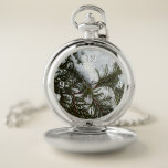 Snow on Evergreen Branches Pocket Watch