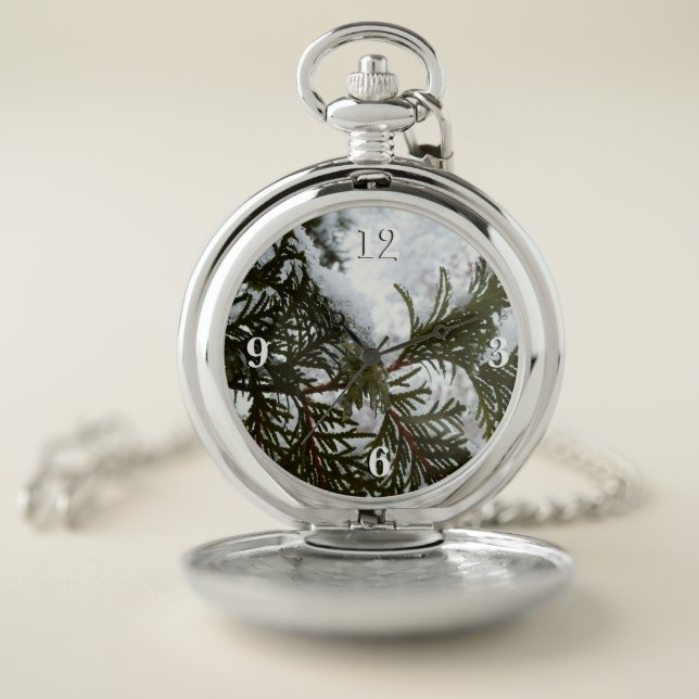 Snow on Evergreen Branches Pocket Watch (Inside)