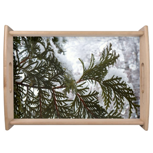 Snow on Evergreen Branches Serving Tray (Front)