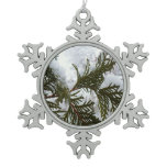 Snow on Evergreen Branches Snowflake Pewter Christmas Ornament