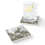 Snow on Evergreen Branches Stone Coaster